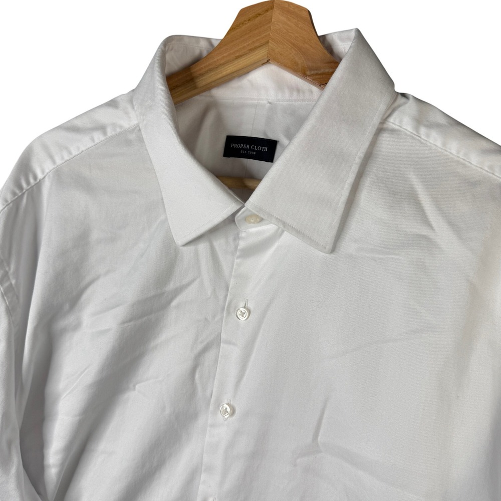 Proper Cloth Lafayette White Twill Cotton Dress Shirt 19.5 34 Classic Fit